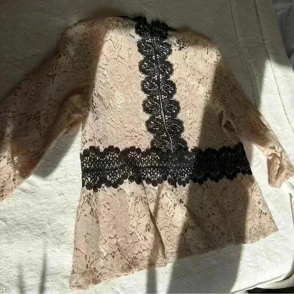 🏷️ SALE Zara  Blush Pink Black Detail Lace Blouse Girlhoodcore - Picture 8 of 12